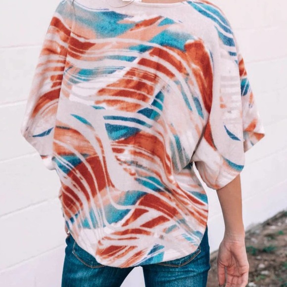 TIE-DYE PRINT 3/4 DOLMAN SLEEVE CHIC FLOWY TOP SIZE XL - Picture 2 of 6